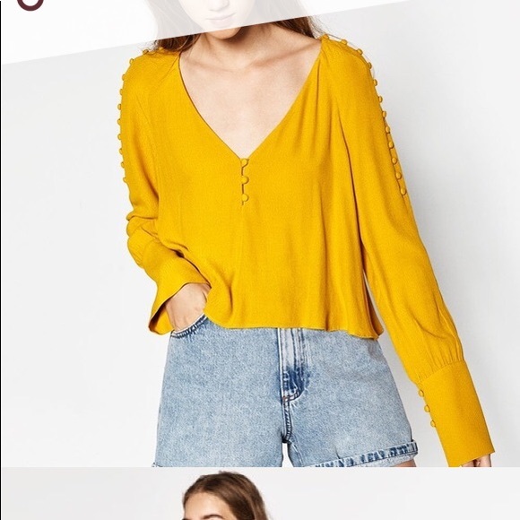 Zara Tops - Zara Trafaluc Yellow Crop Top Long Sleeve